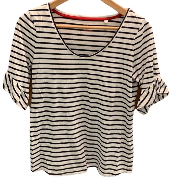 Boden Supersoft Frilled Cuff Tee Ivory/Navy, Sz Small - Picture 2 of 9